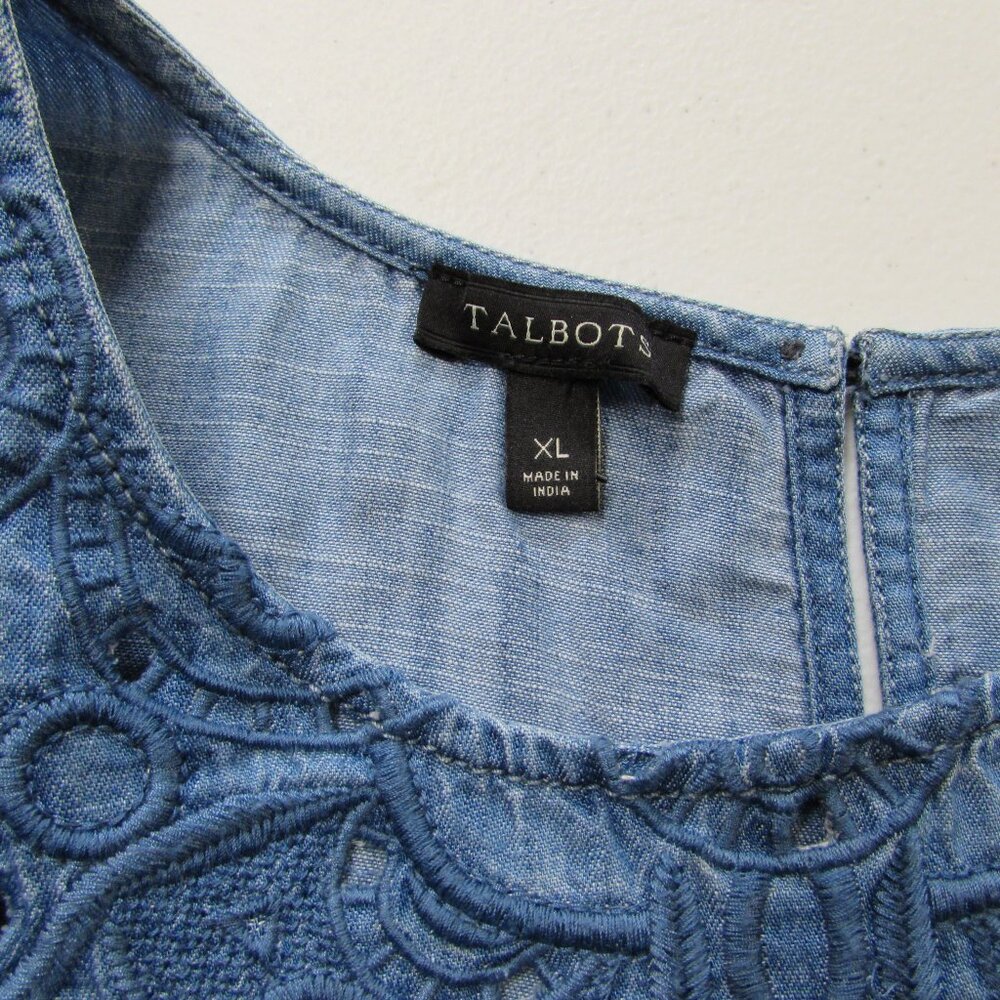 Talbots Embroidered Cut Out Chambray Blouse Tencel Denim Blue Size XL - Picture 3 of 16
